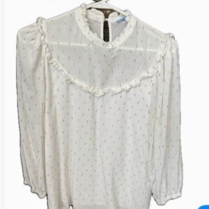 Draper James White Ruffled Blouse with Gold Accents